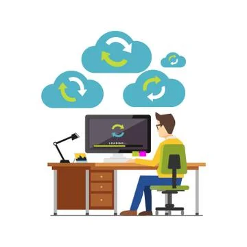 Internet cloud sync media devices concept. Cloud computing. Technology backgr Stock Illustration