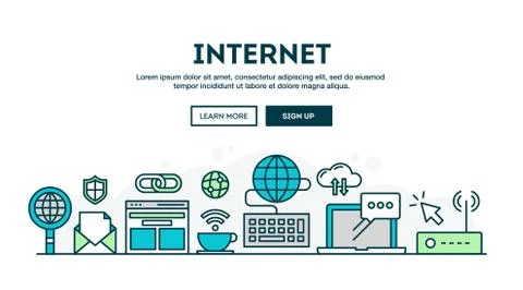 Internet, colorful concept header, flat design thin line style Stock Illustration