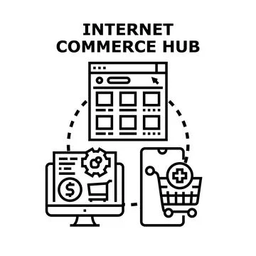 Internet commerce hub connecting online shopping platforms Stock Illustration