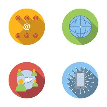 Internet communication and social network flat design icons Stock Illustration