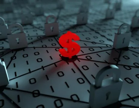 Internet communication, dollar and lock, security and protection Illustration