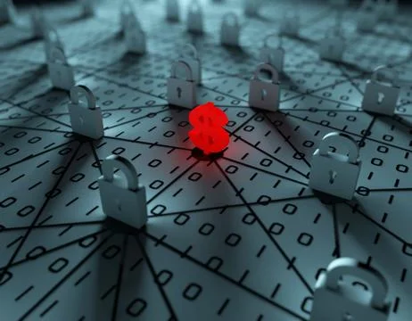 Internet communication, dollar and lock, security and protection Illustration