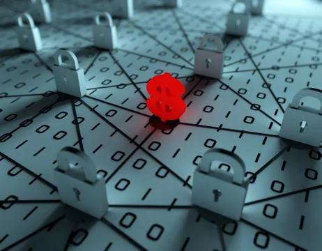 Internet communication, dollar and lock, security and protection Illustration