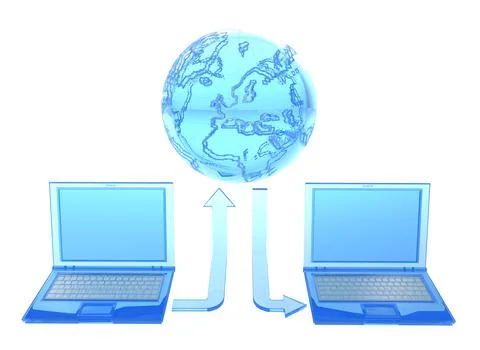 Internet communication. World Wide Web and laptops. 3d render of laptops Ilustración de archivo