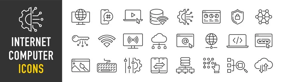 Internet computer web icons in line style. Cloud technology, data center, c.. Stock Illustration