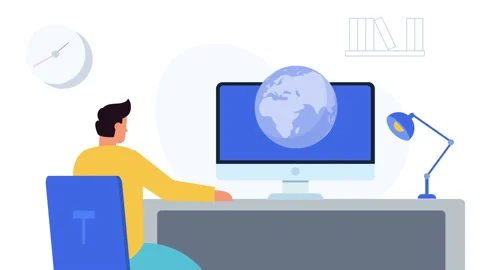 internet concept animation.Man working o... | Stock Video | Pond5