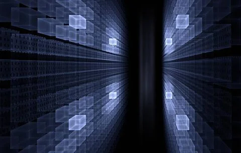 Internet concept - binary code blue cubic perspective with binary code dat... Foto stock