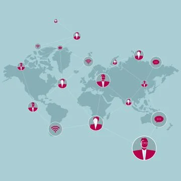 Internet concept design. world map. The background is blue. Stock Illustration