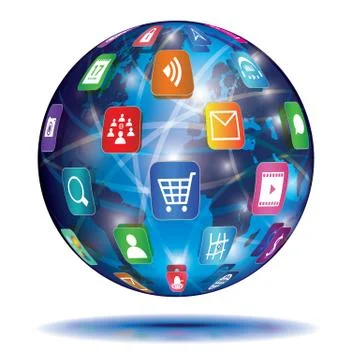 Internet concept. Globe. Application icons. Illustrazione stock
