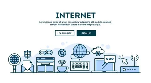 Internet, concept header, flat design thin line style Illustrazione stock