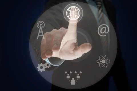 Internet concept with his finger on the button Stock Illustration