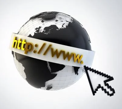 Internet Concept Illustration - Globe Coverered by Domain Bar Label with poin Ilustração Stock