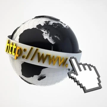 Internet Concept Illustration - Globe Coverered by Domain Bar Label with poin Stock Illustration