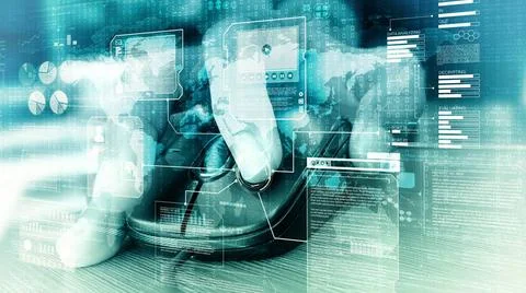  Internet Concept Internet and information technology concept with a hand ... Stock Photos