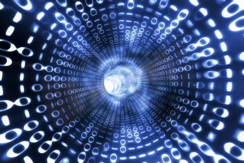 Internet connection and computer network concept. Binary tunnel. 3D rendered  Stock Illustration