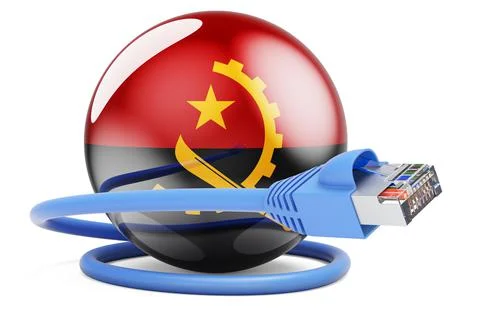 Internet connection in Angola. Lan cable with Angolan flag, 3D rendering Stock Illustration