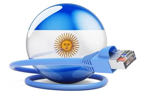 Internet connection in Argentina. Lan cable with Argentinean flag, 3D renderi Stock Illustration