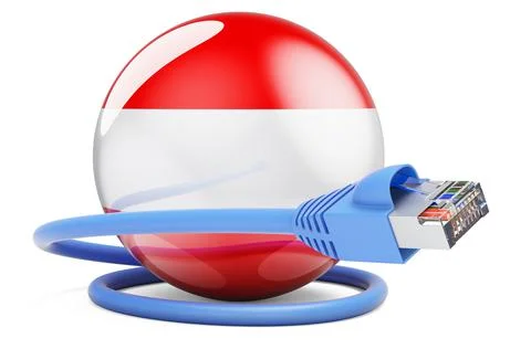 Internet connection in Austria. Lan cable with Austrian flag, 3D rendering Stock Illustration