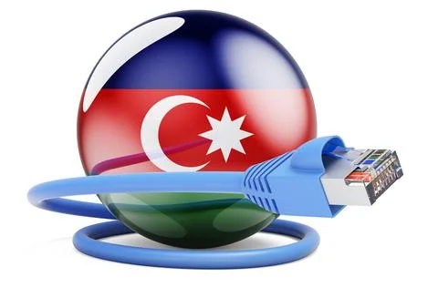 Internet connection in Azerbaijan. Lan cable with Azerbaijani flag, 3D render Stock Illustration