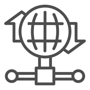Internet connection bandwidth line icon. Globe and fiber optic wire symbol Stock Illustration