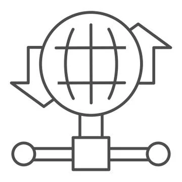 Internet connection bandwidth thin line icon. Globe and fiber optic wire symbol Stock Illustration
