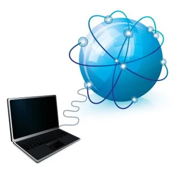 Internet connection with blue globe and laptop, vector illustration Stock Illustration