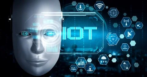 Internet connection controlled by AI robot and machine learning process Illustrazione stock