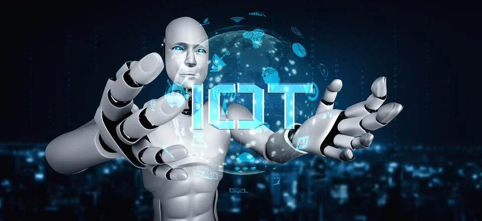 Internet connection controlled by AI robot and machine learning process Stock Illustration