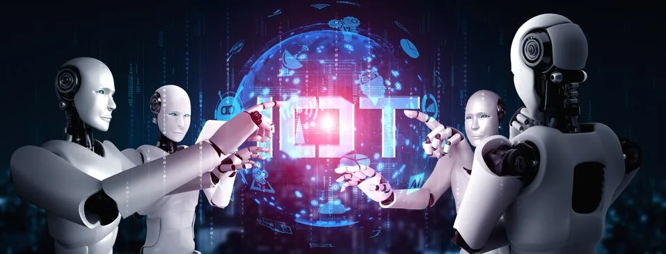 Internet connection controlled by AI robot and machine learning process Stock Illustration