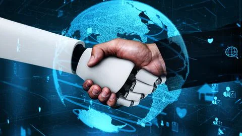 Internet connection controlled by AI robot huminoid and machine learning process イラスト素材