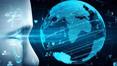 Internet connection controlled by AI robot huminoid and machine learning process Stockillustratie