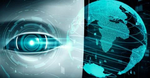 Internet connection controlled by AI robot huminoid and machine learning process イラスト素材