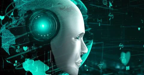 Internet connection controlled by AI robot huminoid and machine learning process 스톡 일러스트