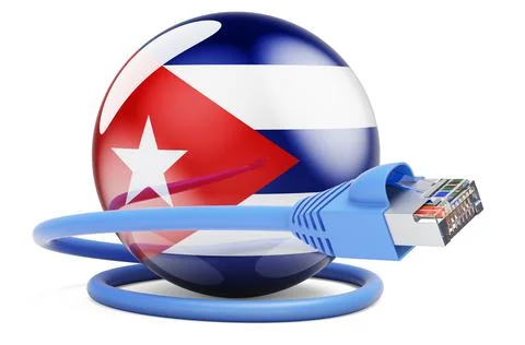 Internet connection in Cuba. Lan cable with Cuban flag, 3D rendering Stock Illustration