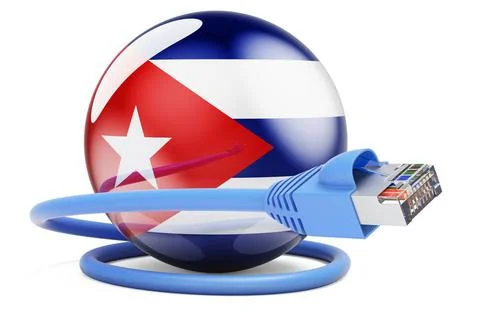Internet connection in Cuba. Lan cable with Cuban flag, 3D rendering Inter... Fotos Stock