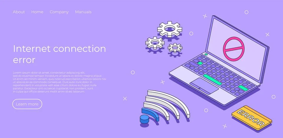 Internet connection error isometric landing page. Web page not loading イラスト素材