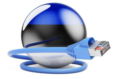 Internet connection in Estonia. Lan cable with Estonian flag, 3D rendering Stock Illustration