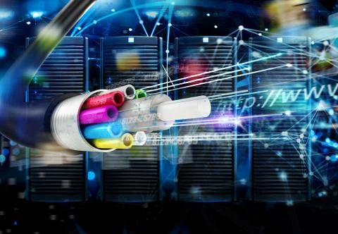 Internet connection with the fiber optic cables. Concept of fast server data 스톡 일러스트