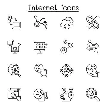 Internet connection icon set in thin line style Stock Illustration