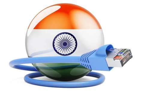 Internet connection in India. Lan cable with Indian flag, 3D rendering Stock Illustration