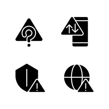 Internet connection issues black glyph icons set on white space Illustrazione stock