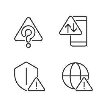Internet connection issues pixel perfect linear icons set Illustrazione stock