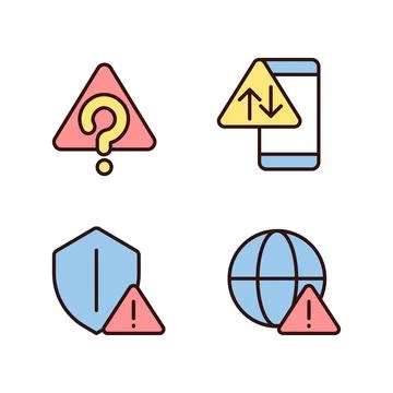 Internet connection issues pixel perfect RGB color icons set Illustrazione stock