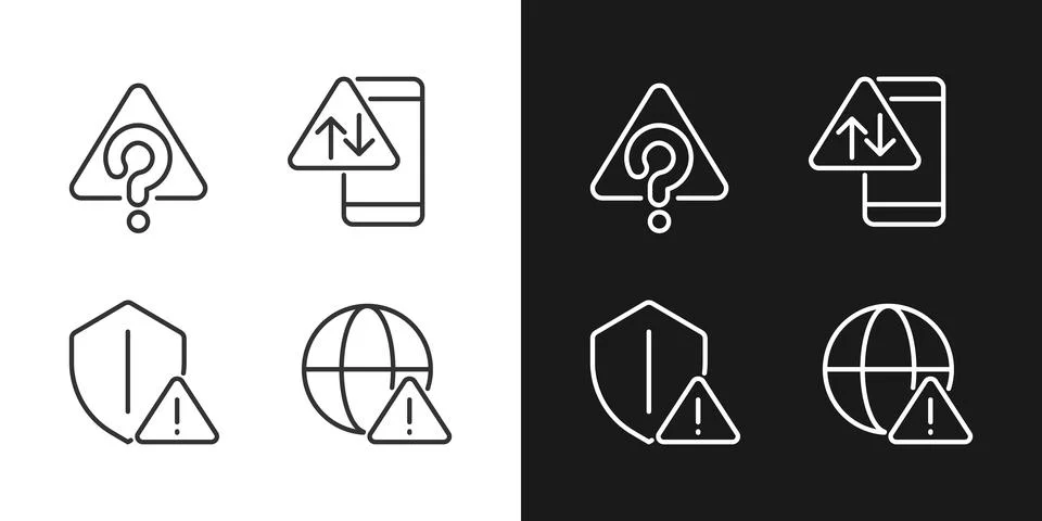 Internet connection issues pixel perfect linear icons set for dark, light mode Illustrazione stock