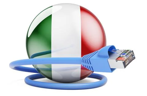 Internet connection in Italy. Lan cable with Italian flag, 3D rendering Stock Illustration