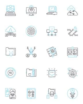 Internet connection linear icons set. Wireless, Ethernet, Broadband, Modem Stock Illustration