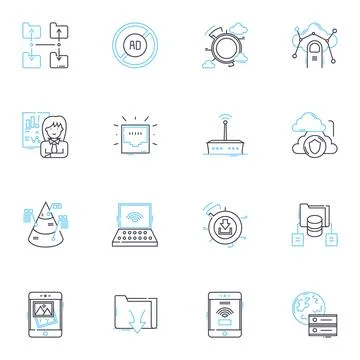 Internet connection linear icons set. Wireless, Ethernet, Broadband, Modem Stock Illustration