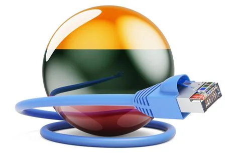 Internet connection in Lithuania. Lan cable with Lithuanian flag, 3D renderin Stock Illustration