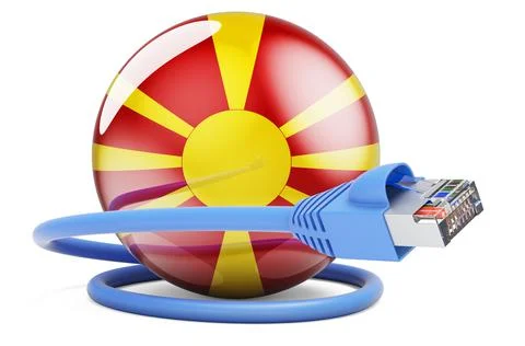 Internet connection in Macedonia. Lan cable with Macedonian flag, 3D renderin Stock Illustration