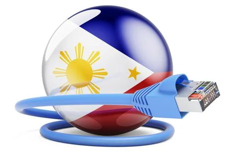 Internet connection in Philippines. Lan cable with Filipino flag, 3D renderin Stock Illustration